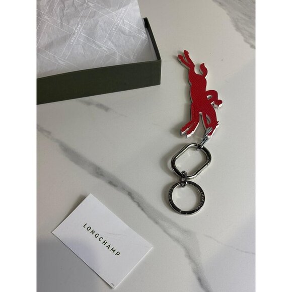 Longchamp Red Horse Key Holder Leather Keychain Bag Charm Accessory New in Box - Picture 4 of 7